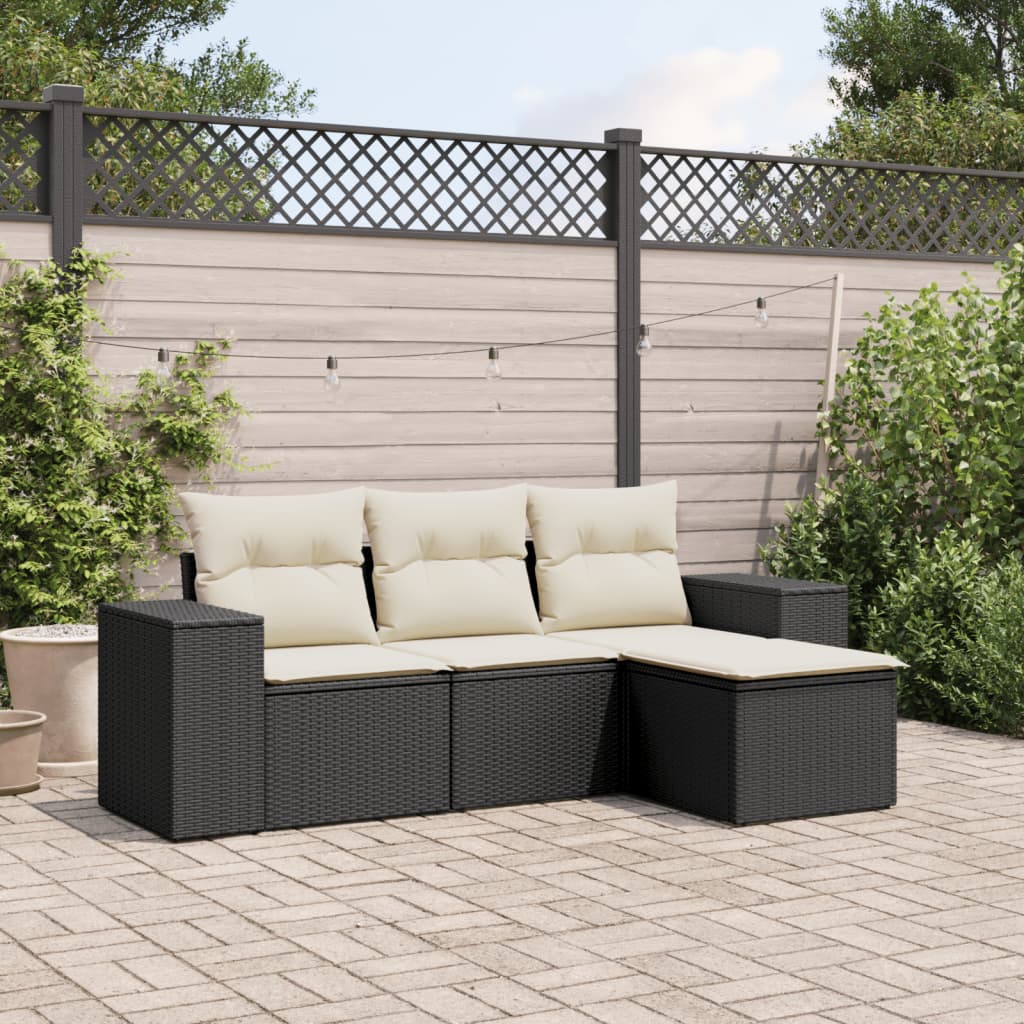 Set mobilier de grădină cu perne, 4 piese, negru, poliratan GartenMobel Dekor