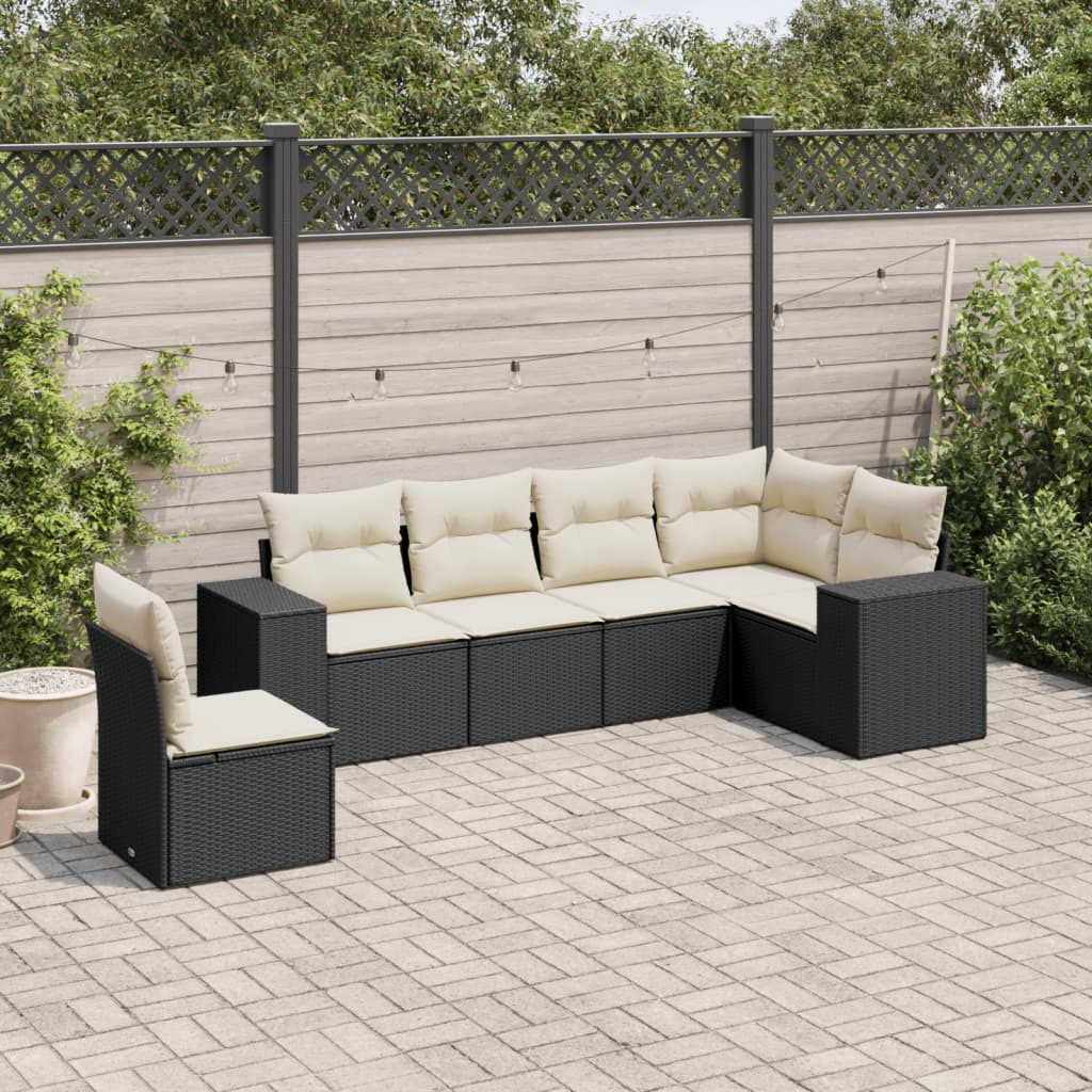 Set mobilier de grădină cu perne, 6 piese, negru, poliratan GartenMobel Dekor