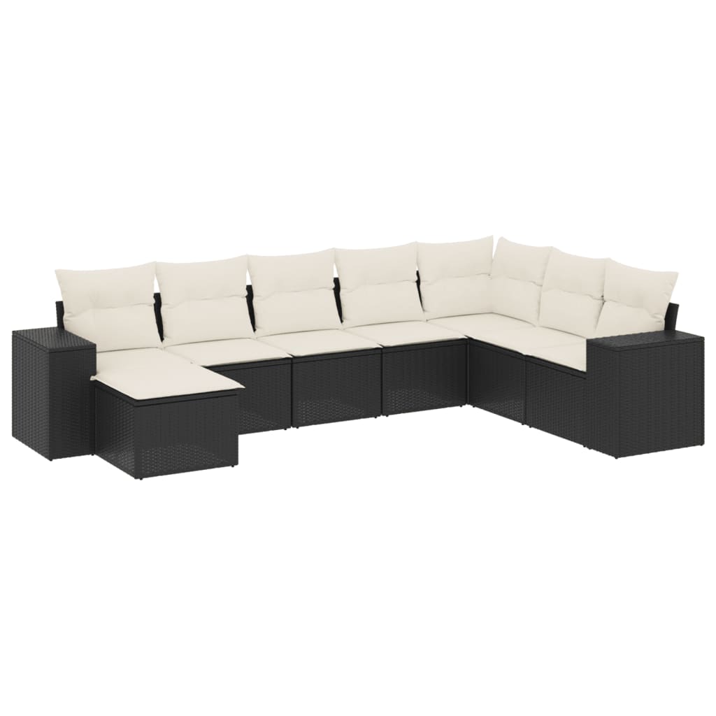 Set mobilier de grădină cu perne, 8 piese, negru, poliratan GartenMobel Dekor