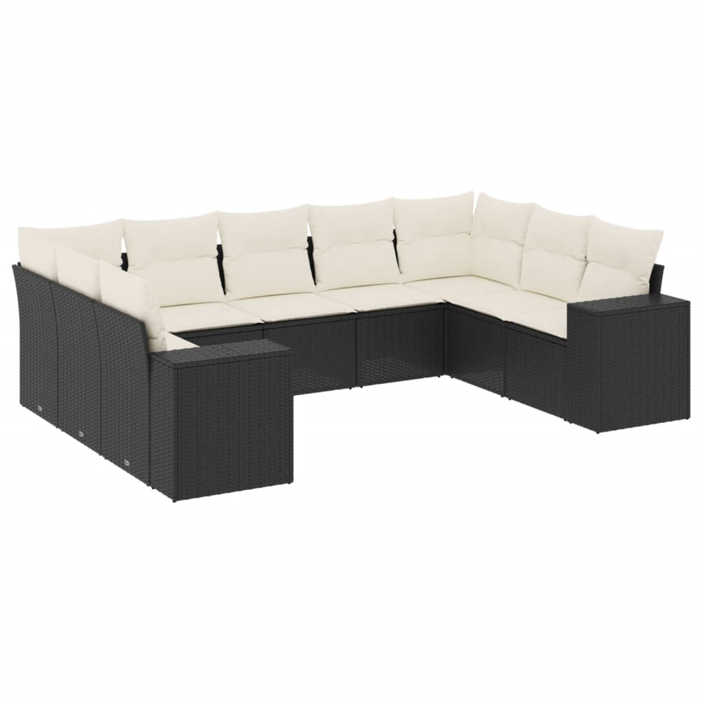 Set mobilier de grădină cu perne, 9 piese, negru, poliratan GartenMobel Dekor