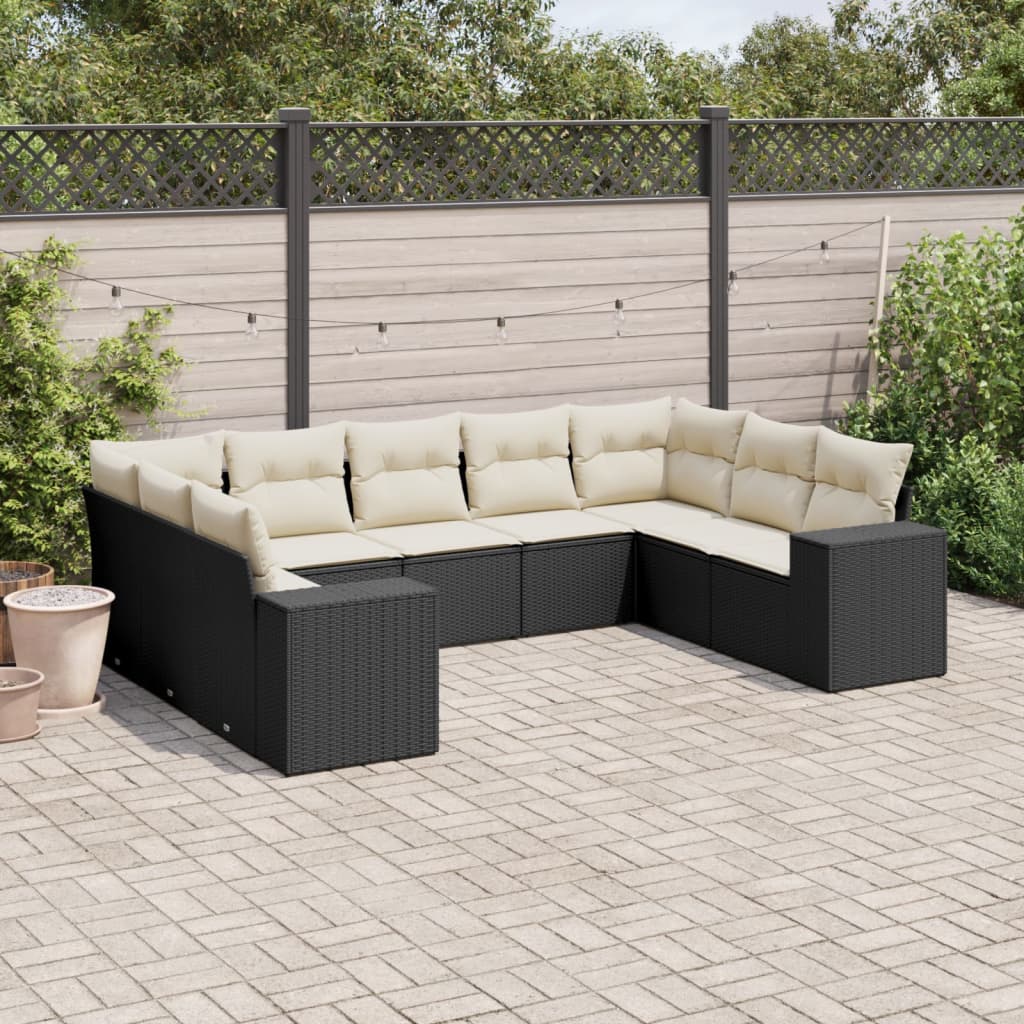 Set mobilier de grădină cu perne, 9 piese, negru, poliratan GartenMobel Dekor