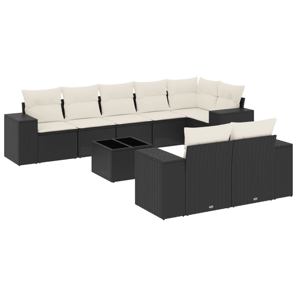 Set mobilier de grădină cu perne, 9 piese, negru, poliratan GartenMobel Dekor
