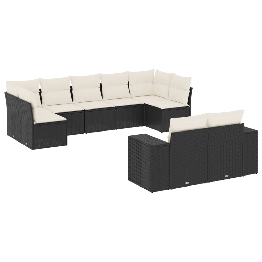 Set mobilier de grădină cu perne, 9 piese, negru, poliratan GartenMobel Dekor