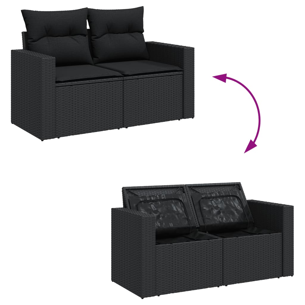 Set canapele de grădină cu perne, 11 piese, negru, poliratan GartenMobel Dekor