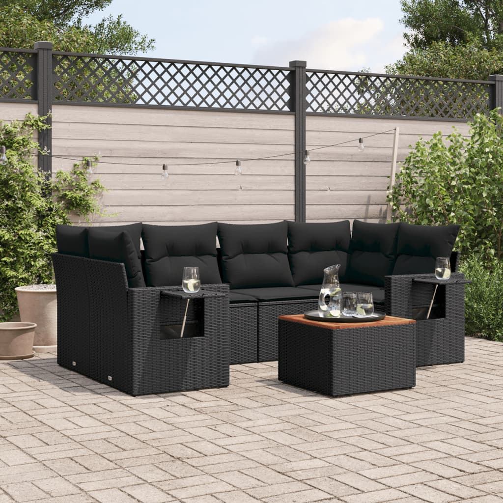 Set canapele de grădină cu perne, 7 piese, negru, poliratan GartenMobel Dekor