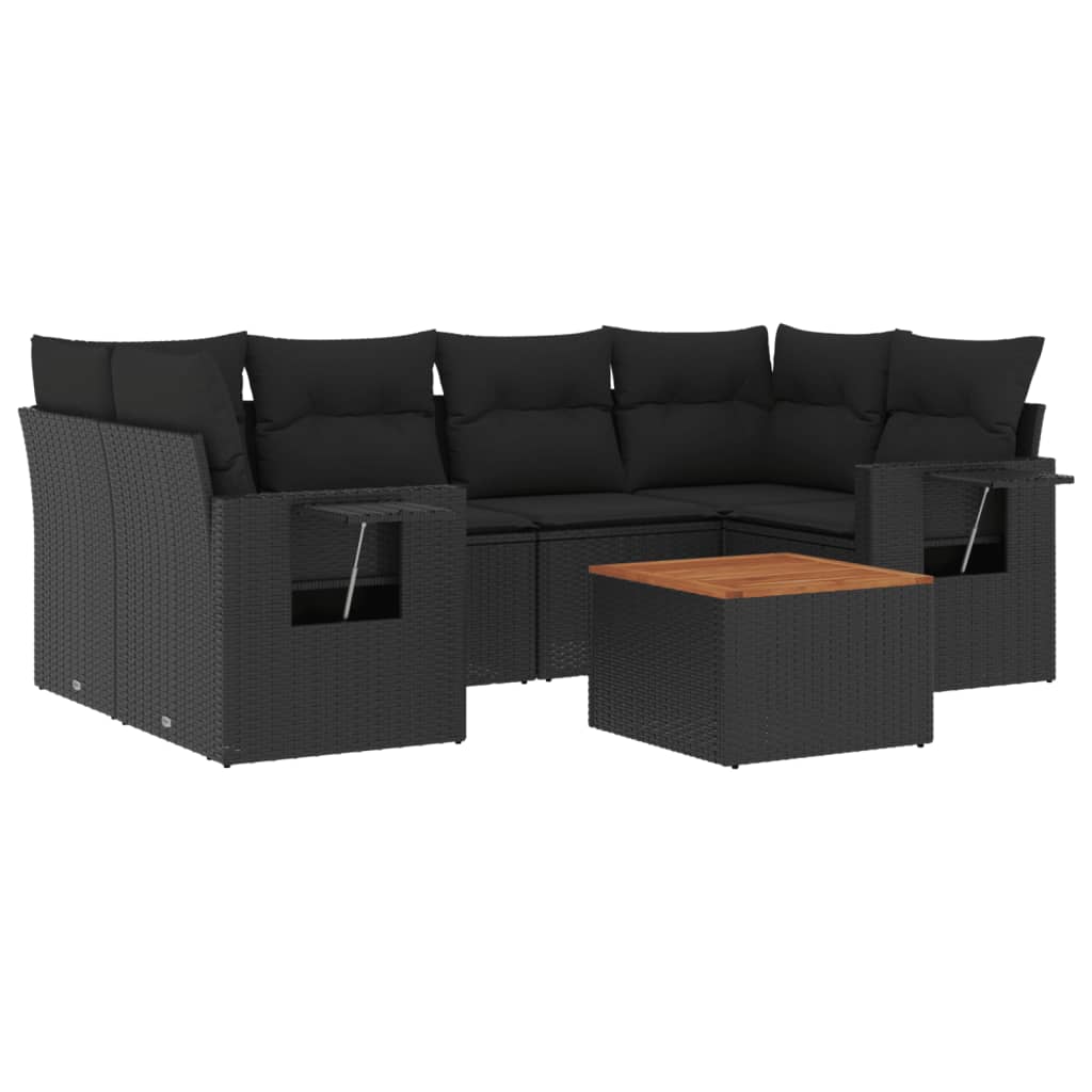 Set canapele de grădină cu perne, 7 piese, negru, poliratan GartenMobel Dekor