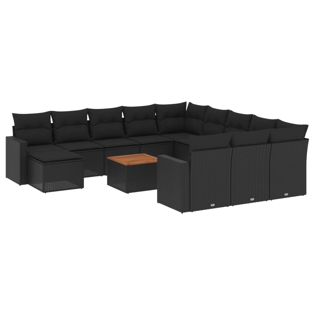 Set mobilier de grădină cu perne, 13 piese, negru, poliratan GartenMobel Dekor
