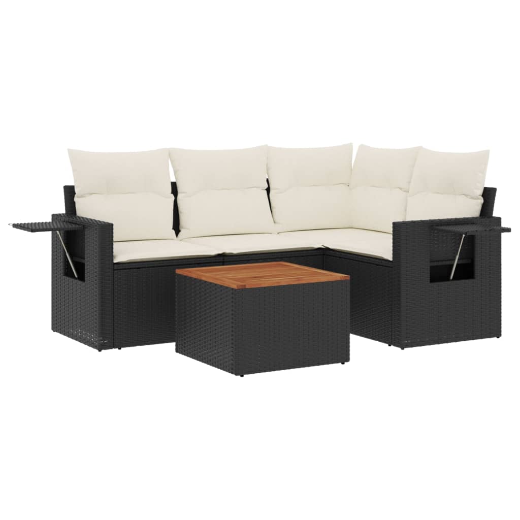 Set mobilier de grădină cu perne, 5 piese, negru, poliratan GartenMobel Dekor