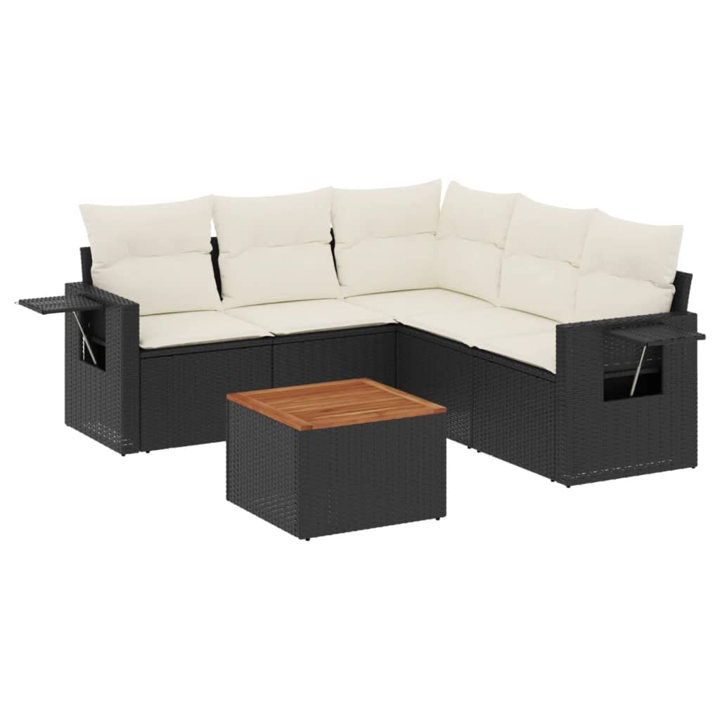 Set mobilier de grădină cu perne, 6 piese, negru, poliratan GartenMobel Dekor