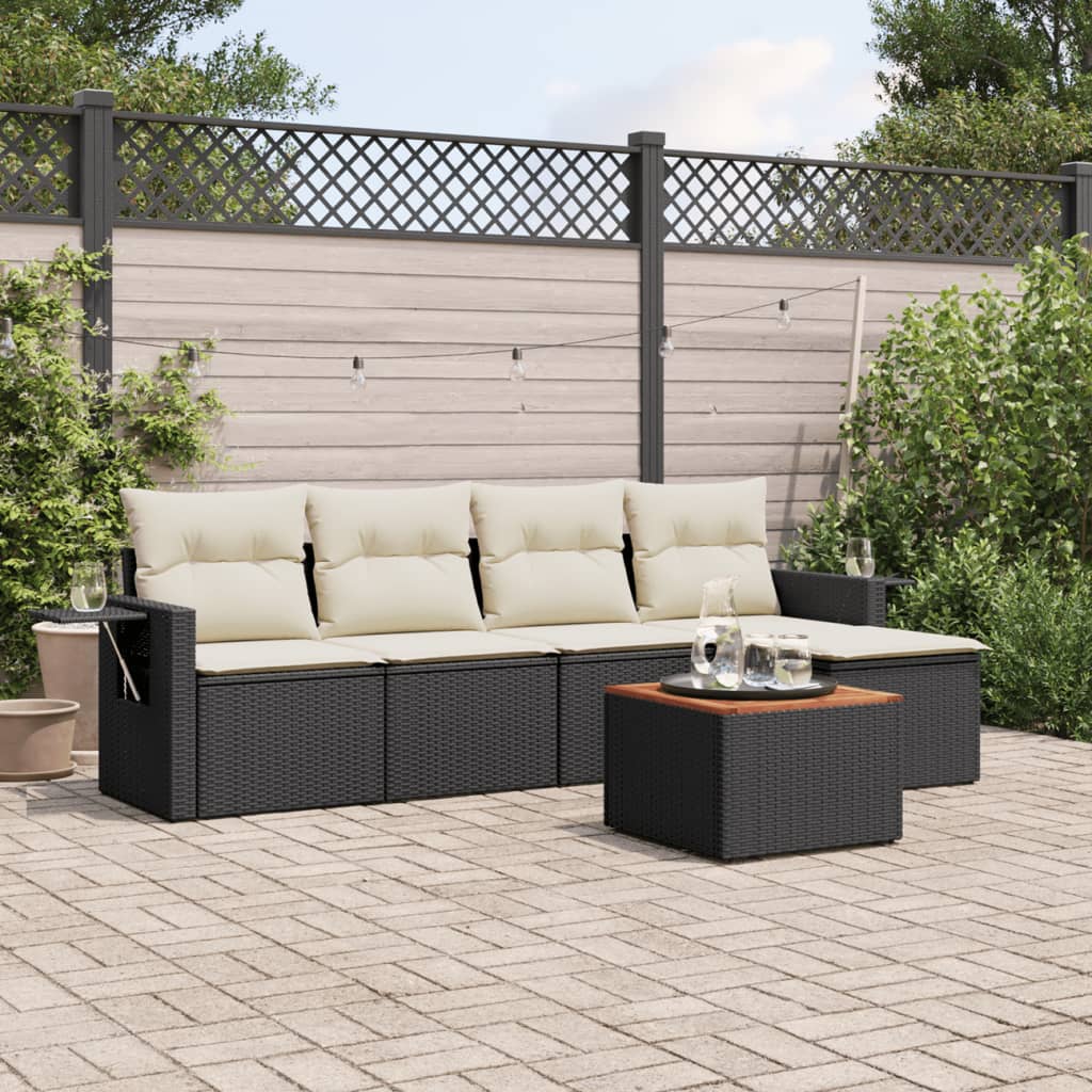 Set mobilier de grădină cu perne, 6 piese, negru, poliratan GartenMobel Dekor