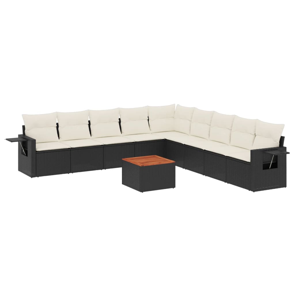 Set canapele de grădină cu perne, 10 piese, negru, poliratan GartenMobel Dekor