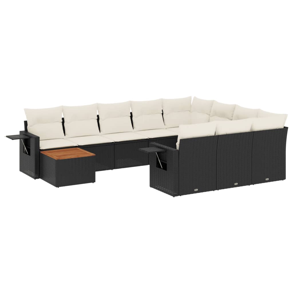 Set canapele de grădină cu perne, 11 piese, negru, poliratan GartenMobel Dekor