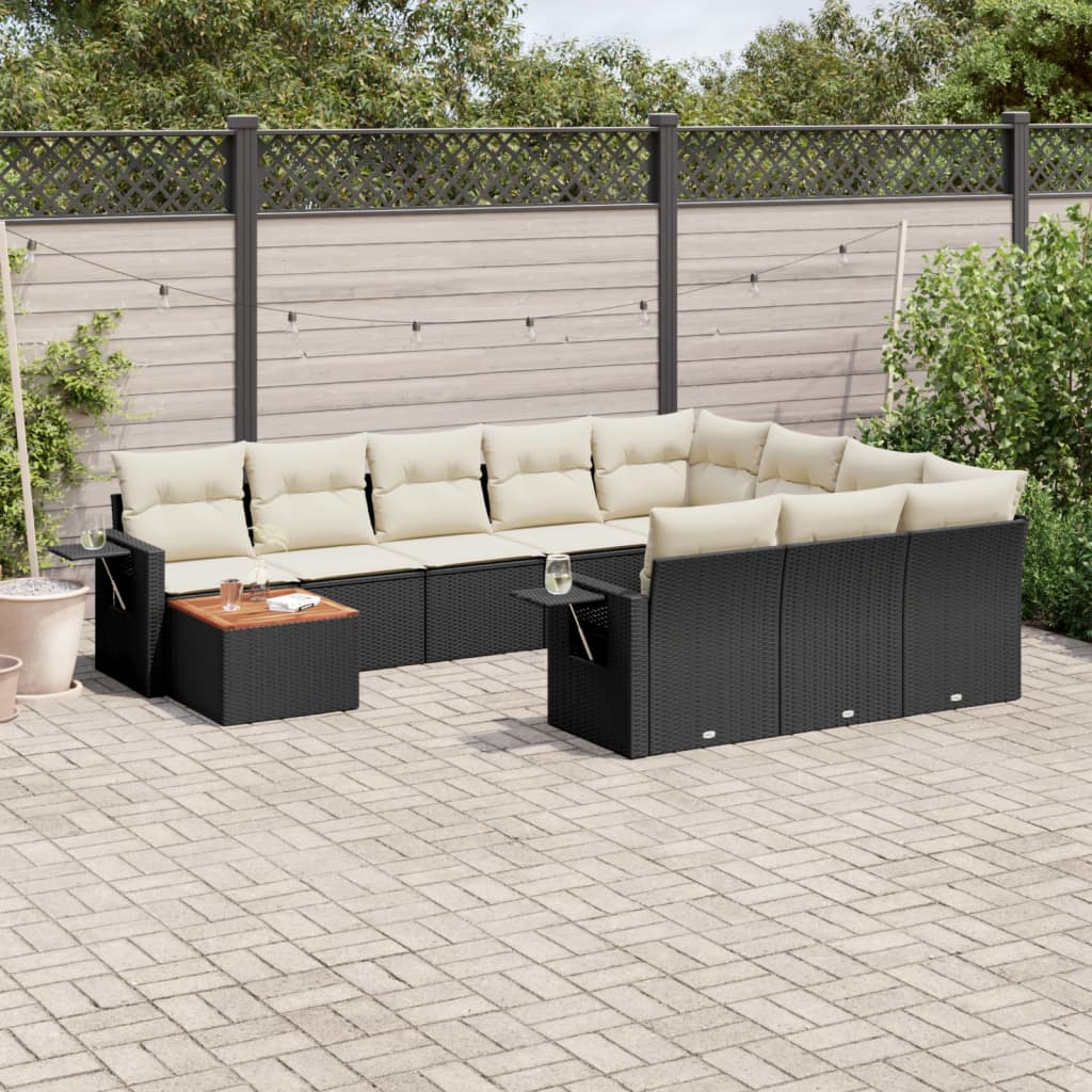 Set canapele de grădină cu perne, 11 piese, negru, poliratan GartenMobel Dekor