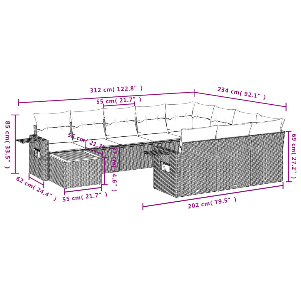 Set canapele de grădină cu perne, 11 piese, negru, poliratan GartenMobel Dekor