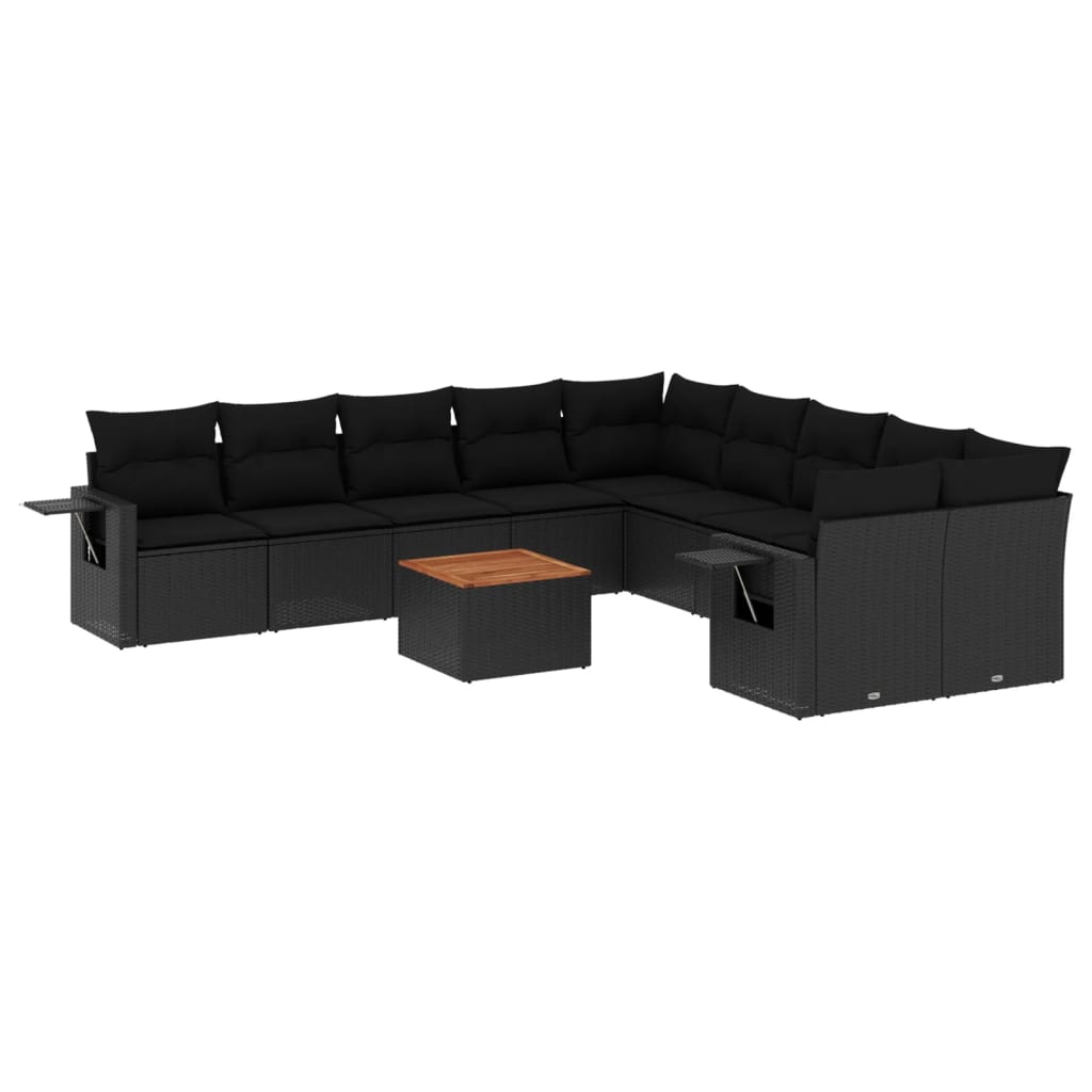 Set canapele de grădină cu perne, 11 piese, negru, poliratan GartenMobel Dekor
