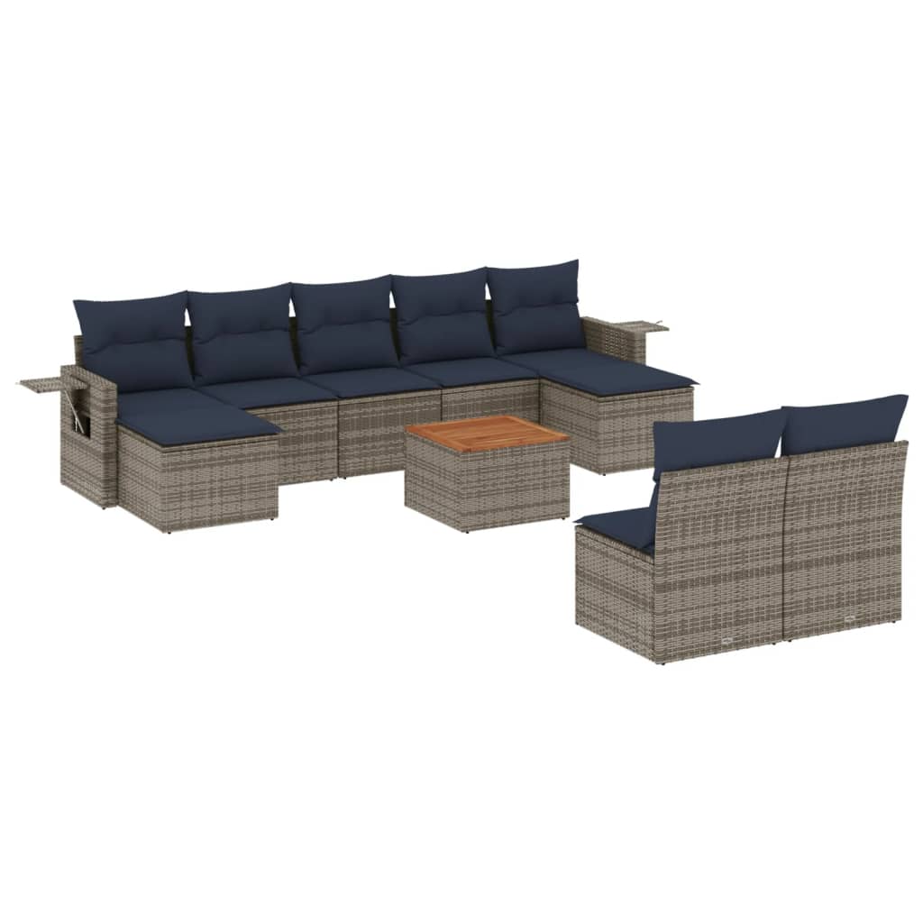 Set mobilier de grădină cu perne, 10 piese, gri, poliratan GartenMobel Dekor