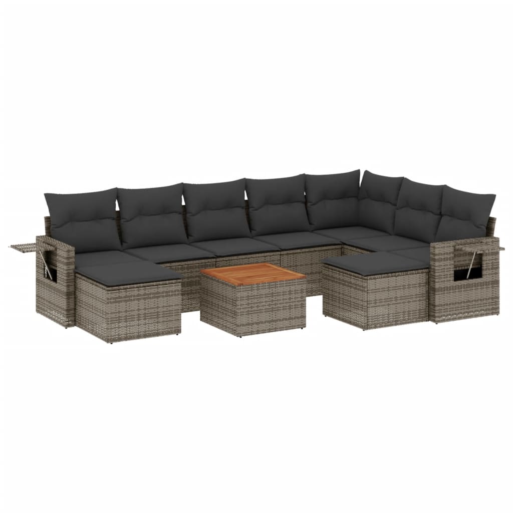 Set mobilier de grădină cu perne, 10 piese, gri, poliratan GartenMobel Dekor