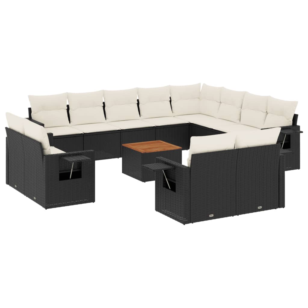 Set mobilier de grădină cu perne, 13 piese, negru, poliratan GartenMobel Dekor