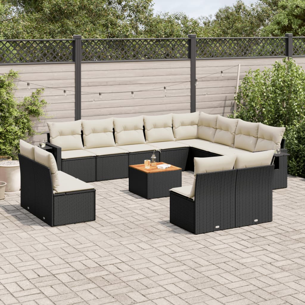 Set mobilier de grădină cu perne, 13 piese, negru, poliratan GartenMobel Dekor