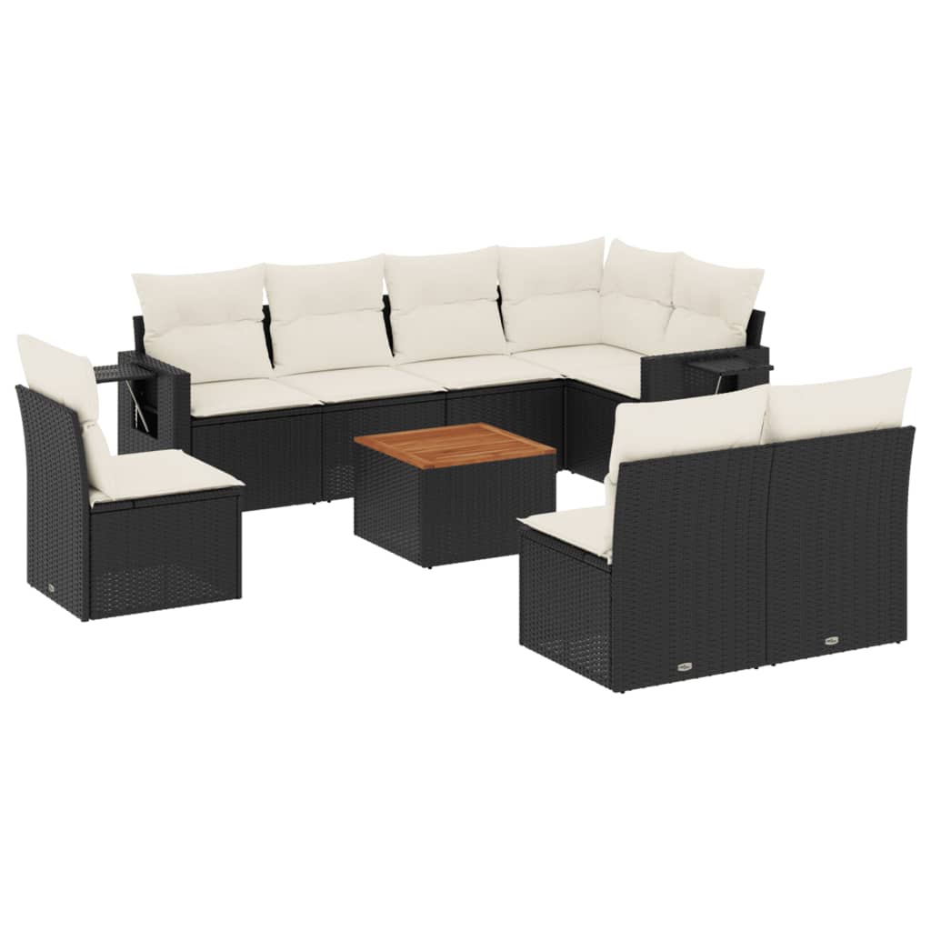 Set mobilier de grădină cu perne, 9 piese, negru, poliratan GartenMobel Dekor
