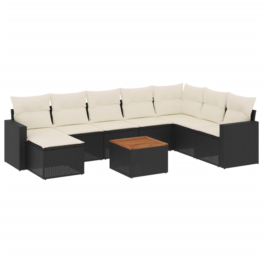 Set mobilier de grădină cu perne, 9 piese, negru, poliratan GartenMobel Dekor