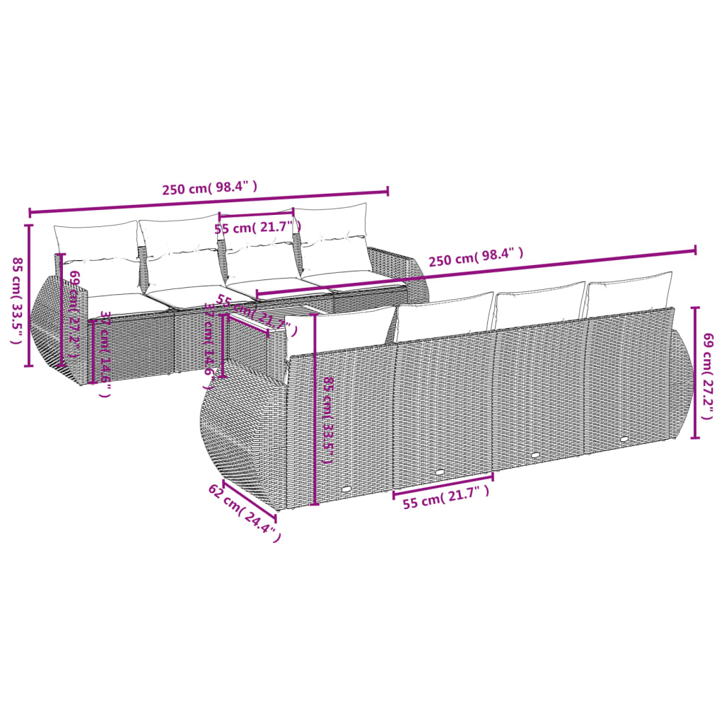 Set mobilier de grădină cu perne, 9 piese, negru, poliratan GartenMobel Dekor