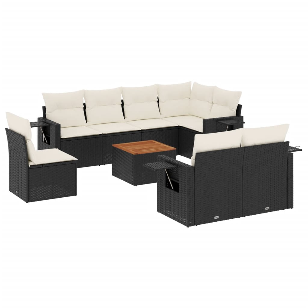 Set mobilier de grădină cu perne, 9 piese, negru, poliratan GartenMobel Dekor