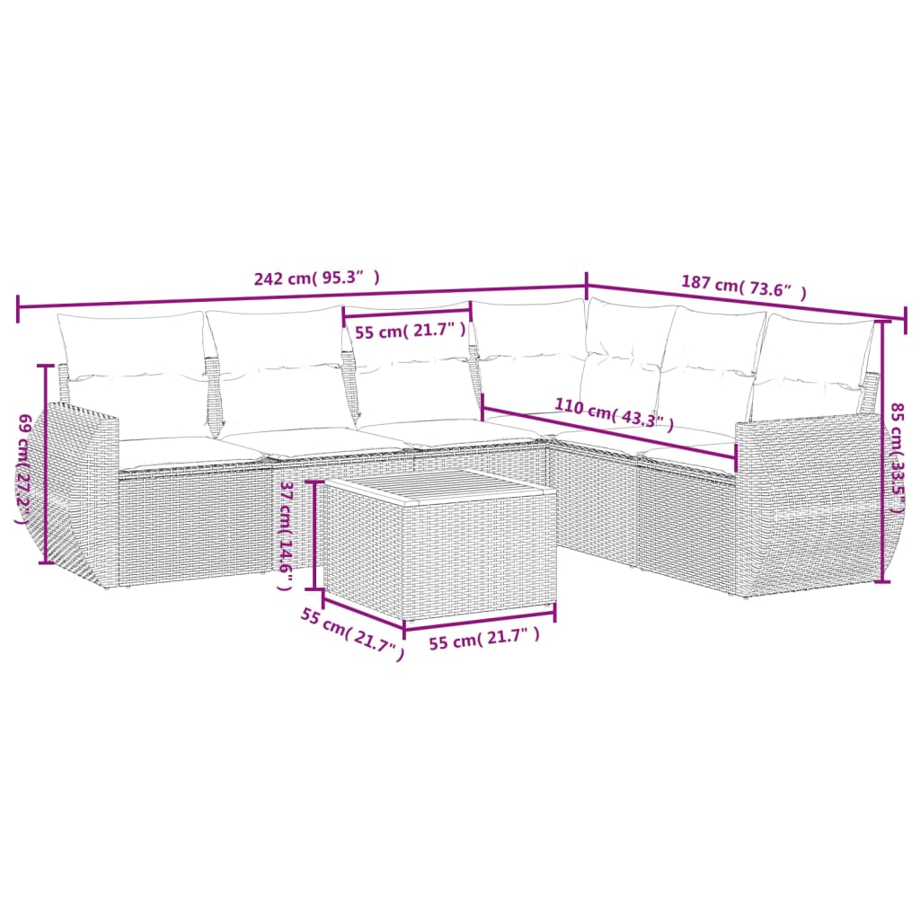 Set canapele de grădină, 7 piese, cu perne, gri, poliratan GartenMobel Dekor
