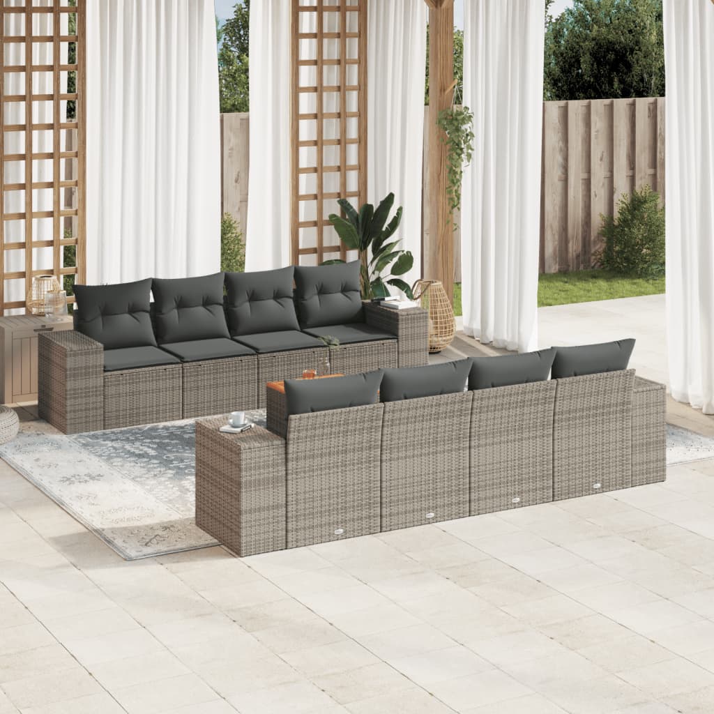 Set canapele de grădină, 9 piese, cu perne, gri, poliratan GartenMobel Dekor