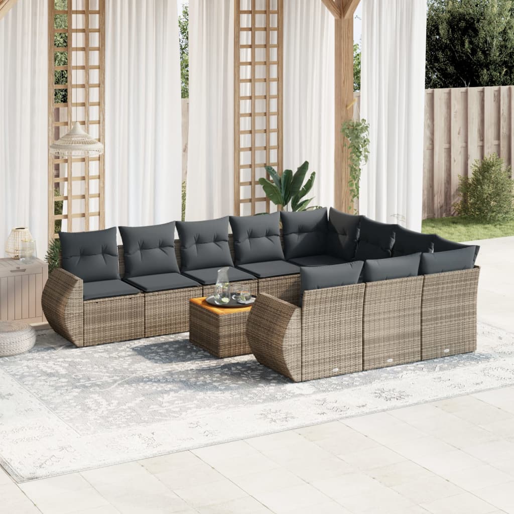 Set canapele de grădină cu perne, 11 piese, gri, poliratan GartenMobel Dekor