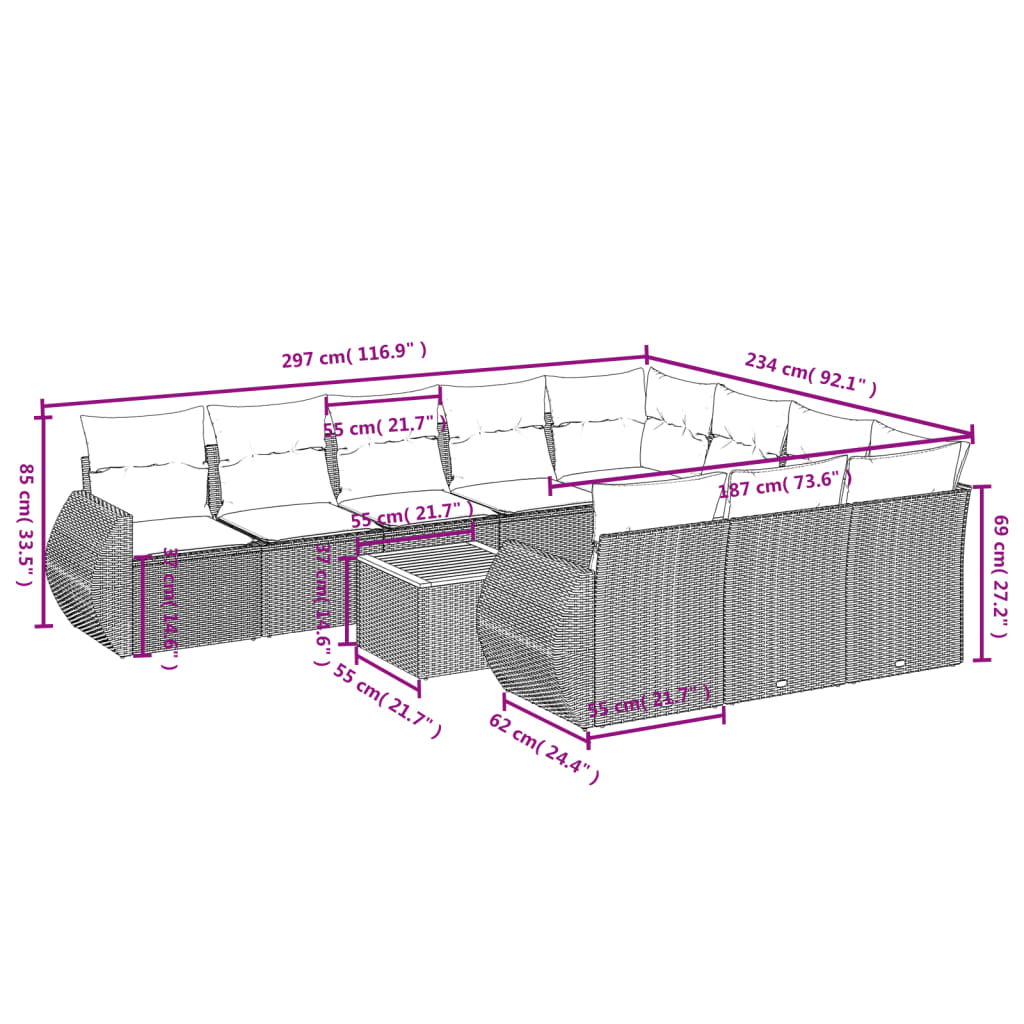 Set canapele de grădină cu perne, 11 piese, gri, poliratan GartenMobel Dekor