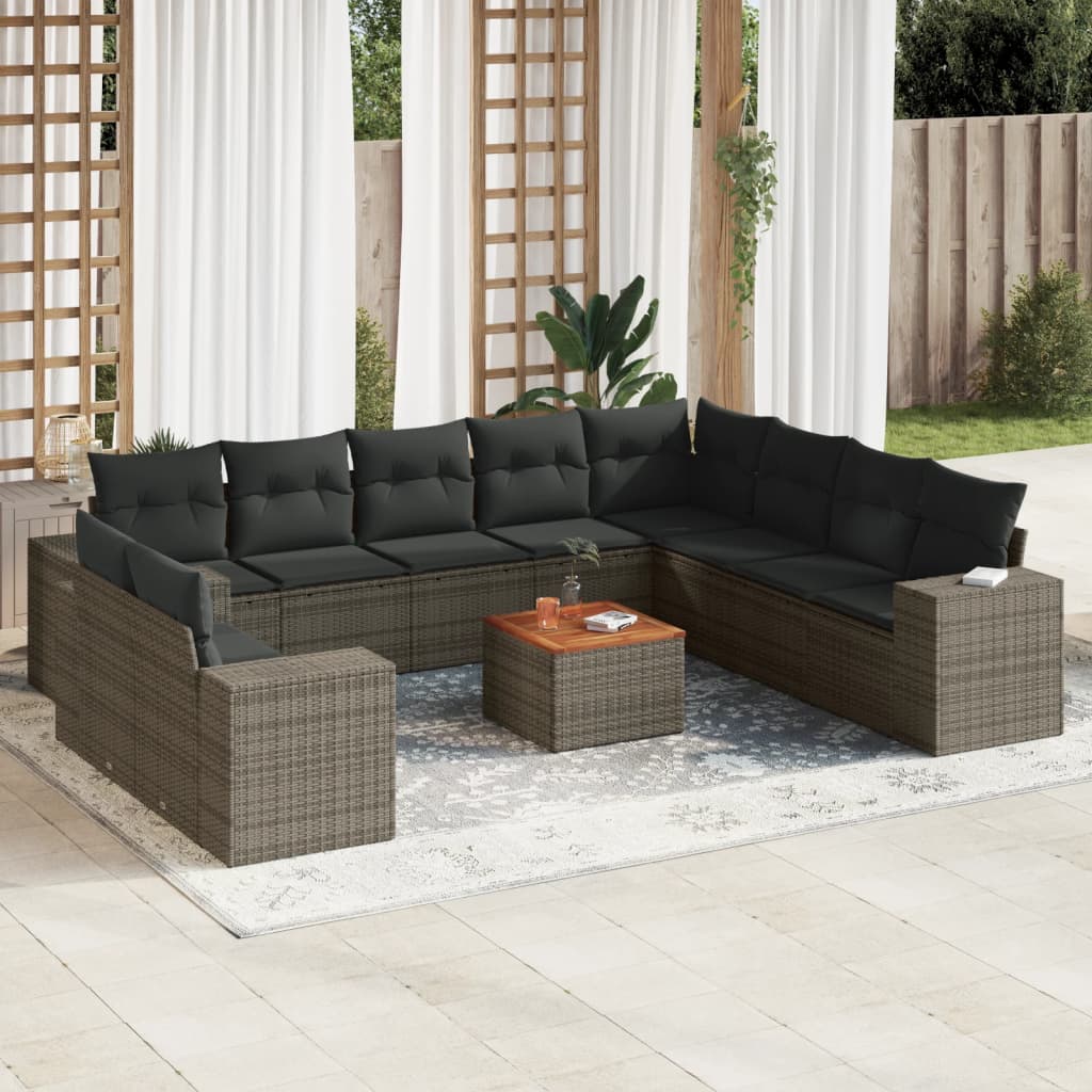 Set canapele de grădină cu perne, 11 piese, gri, poliratan GartenMobel Dekor