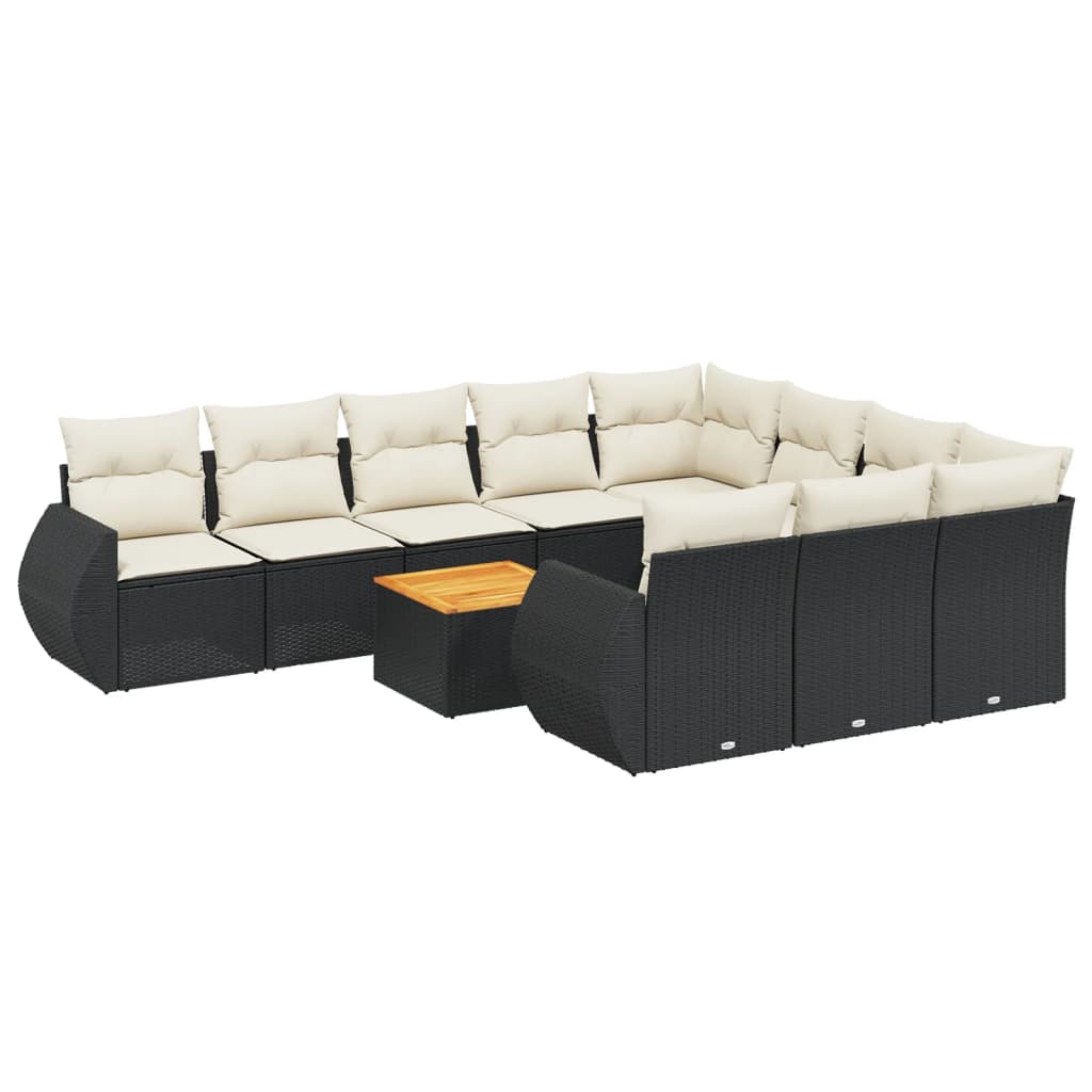 Set canapele de grădină cu perne, 11 piese, negru, poliratan GartenMobel Dekor