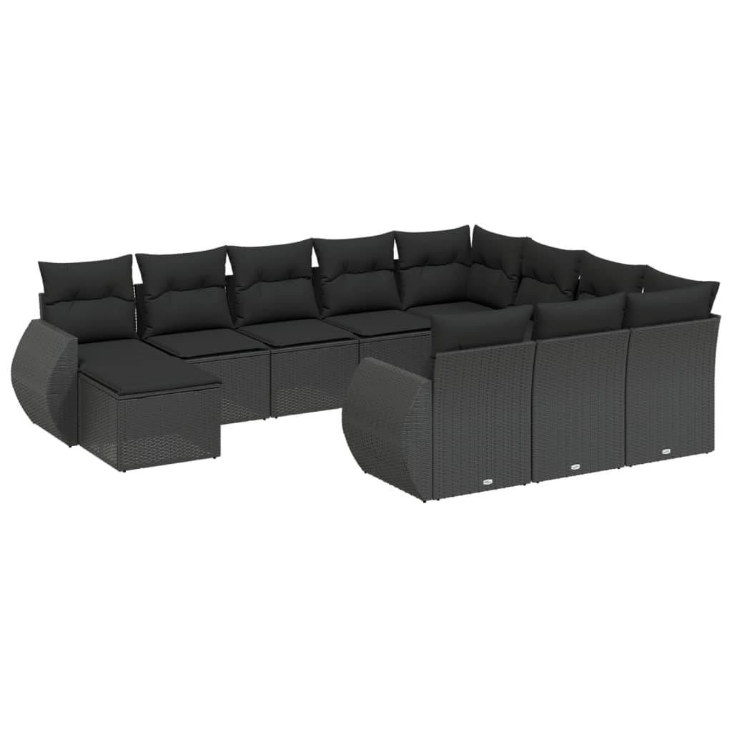 Set canapele de grădină cu perne, 11 piese, negru, poliratan GartenMobel Dekor