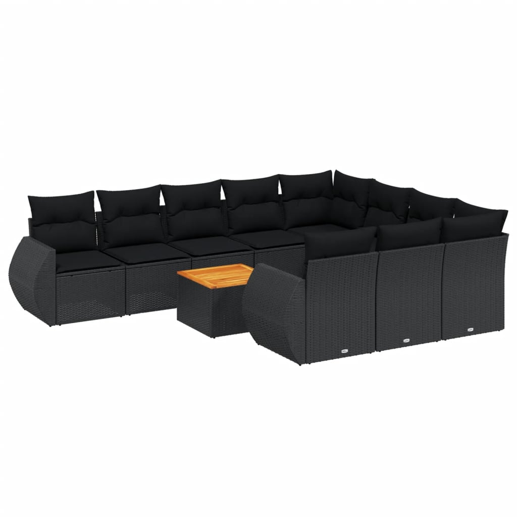 Set canapele de grădină cu perne, 11 piese, negru, poliratan GartenMobel Dekor