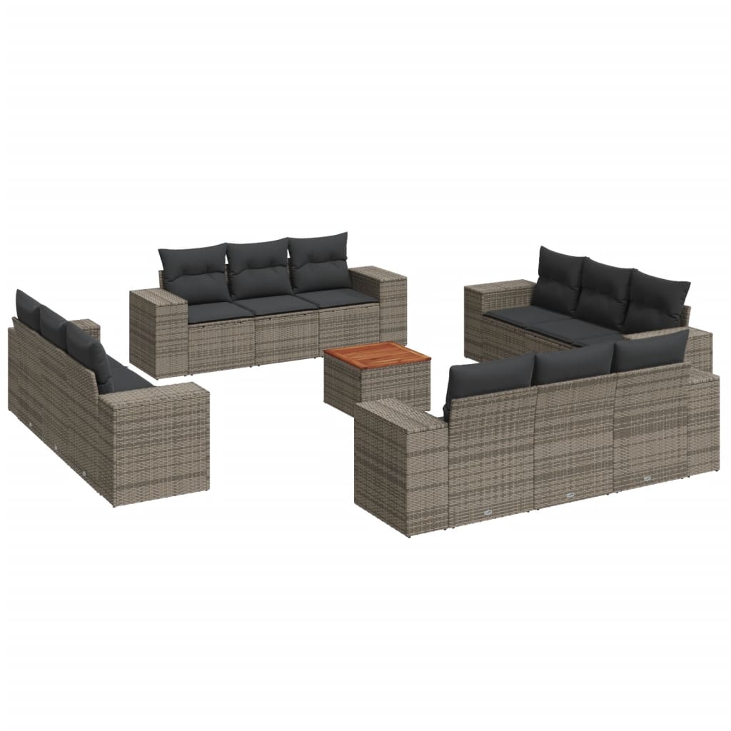 Set mobilier de grădină cu perne, 13 piese, gri, poliratan GartenMobel Dekor