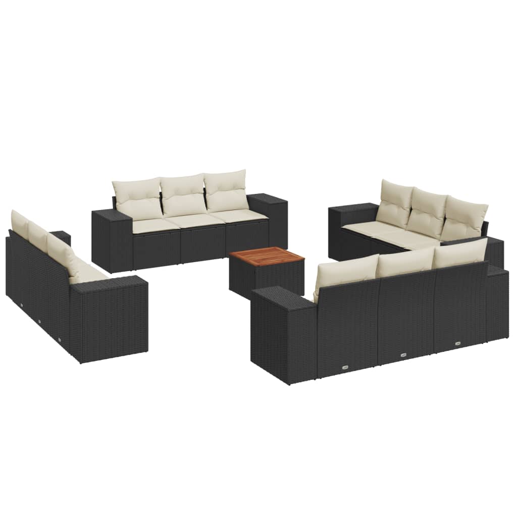 Set mobilier de grădină cu perne, 13 piese, negru, poliratan GartenMobel Dekor