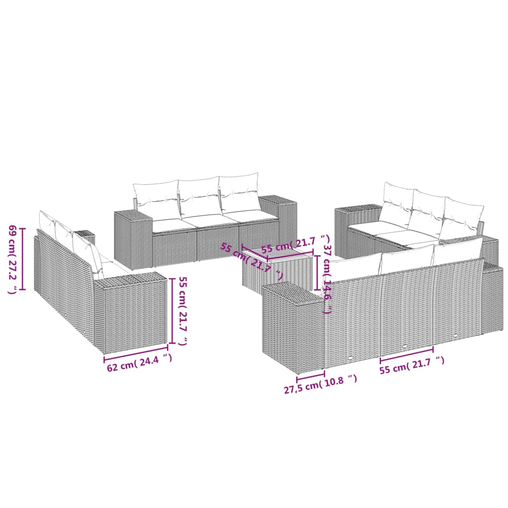 Set mobilier de grădină cu perne, 13 piese, negru, poliratan GartenMobel Dekor