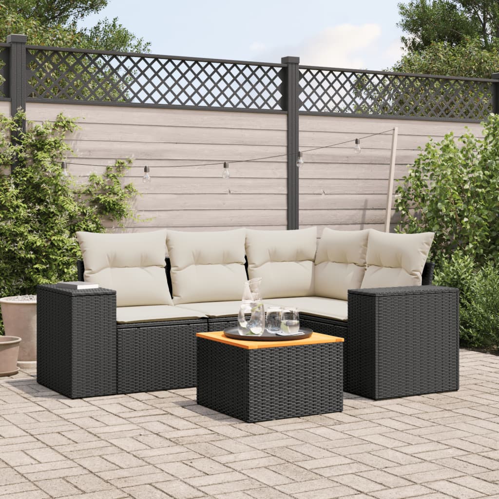 Set mobilier de grădină cu perne, 5 piese, negru, poliratan GartenMobel Dekor