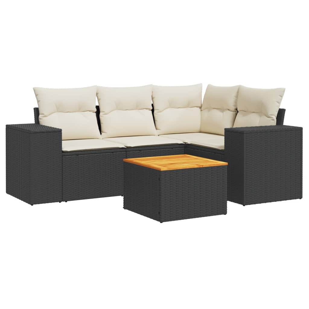 Set mobilier de grădină cu perne, 5 piese, negru, poliratan GartenMobel Dekor