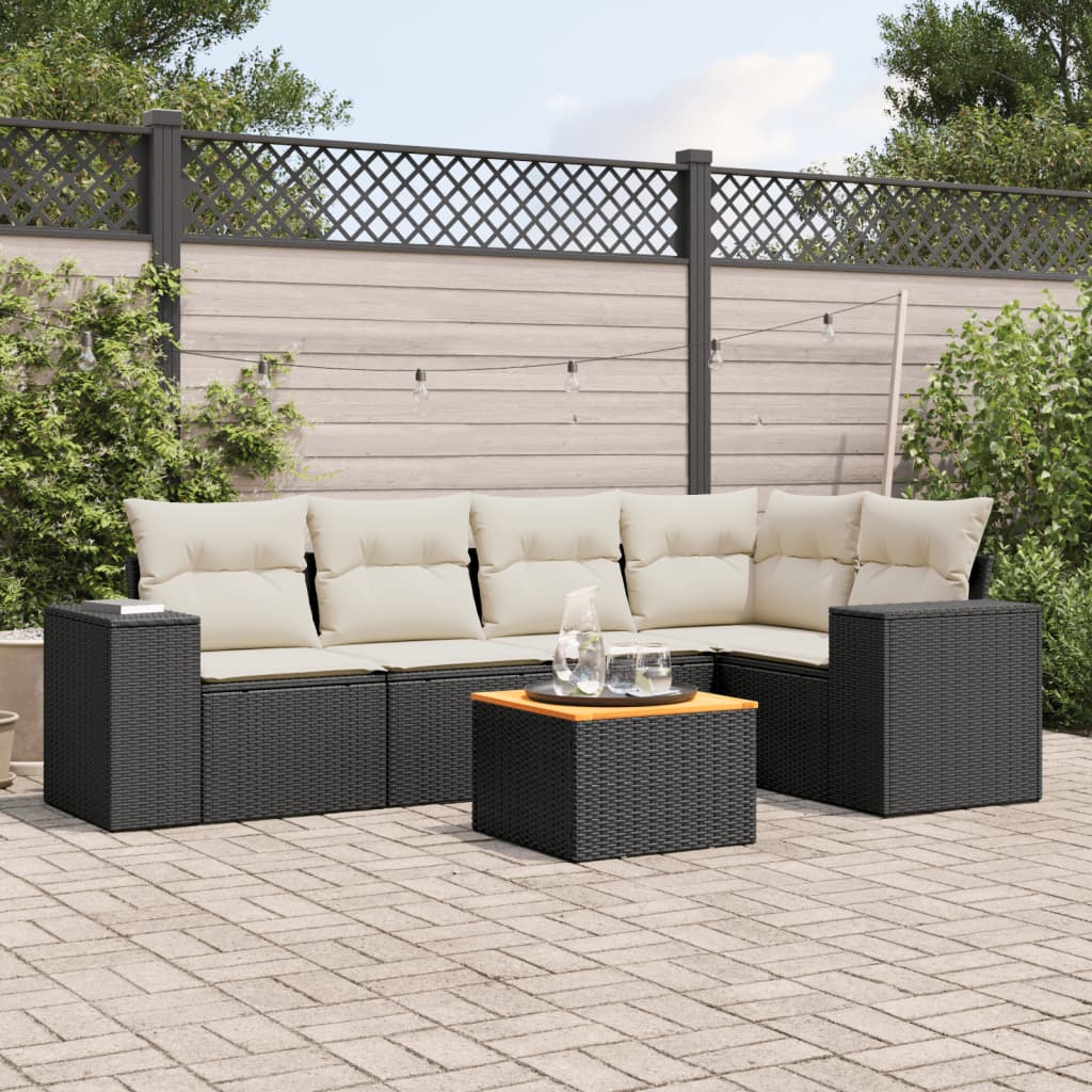 Set mobilier de grădină cu perne, 6 piese, negru, poliratan GartenMobel Dekor