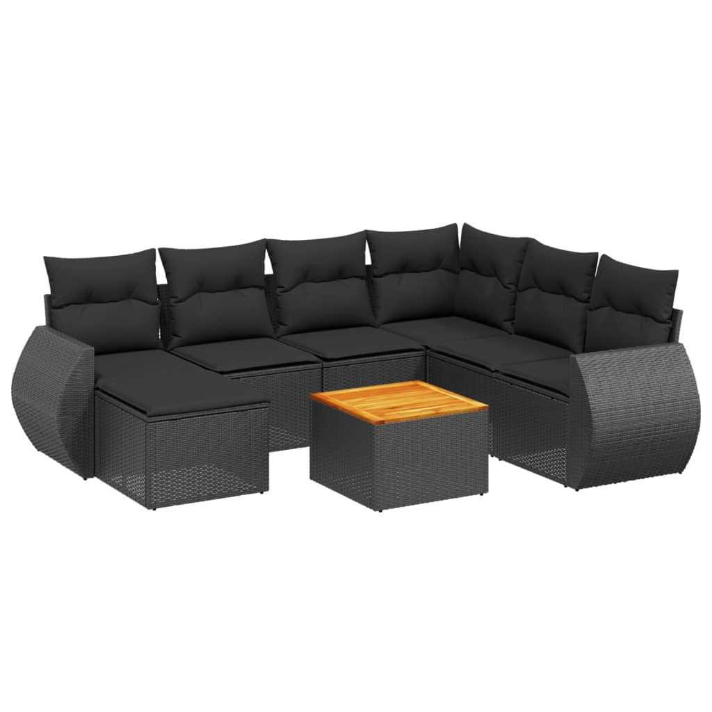 Set mobilier de grădină cu perne, 8 piese, negru, poliratan GartenMobel Dekor