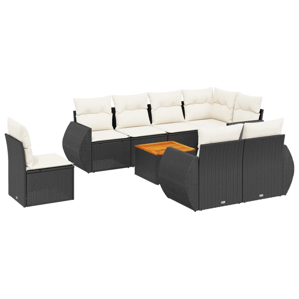 Set mobilier de grădină cu perne, 9 piese, negru, poliratan GartenMobel Dekor