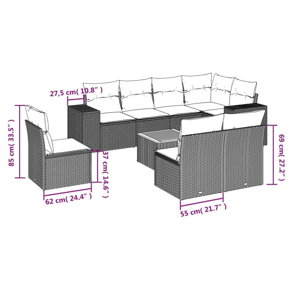 Set mobilier de grădină cu perne, 9 piese, negru, poliratan GartenMobel Dekor