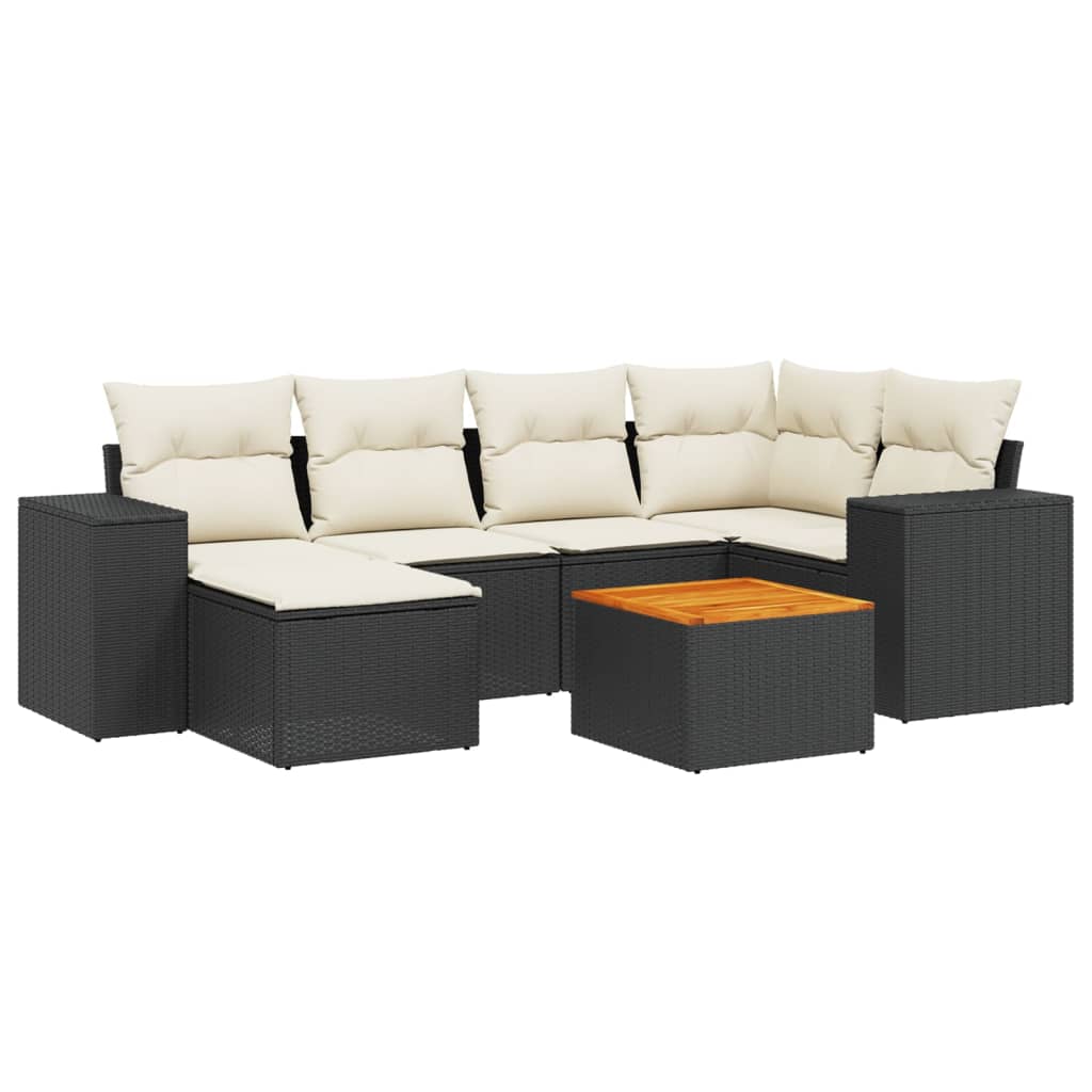 Set canapele de grădină cu perne, 7 piese, negru, poliratan GartenMobel Dekor