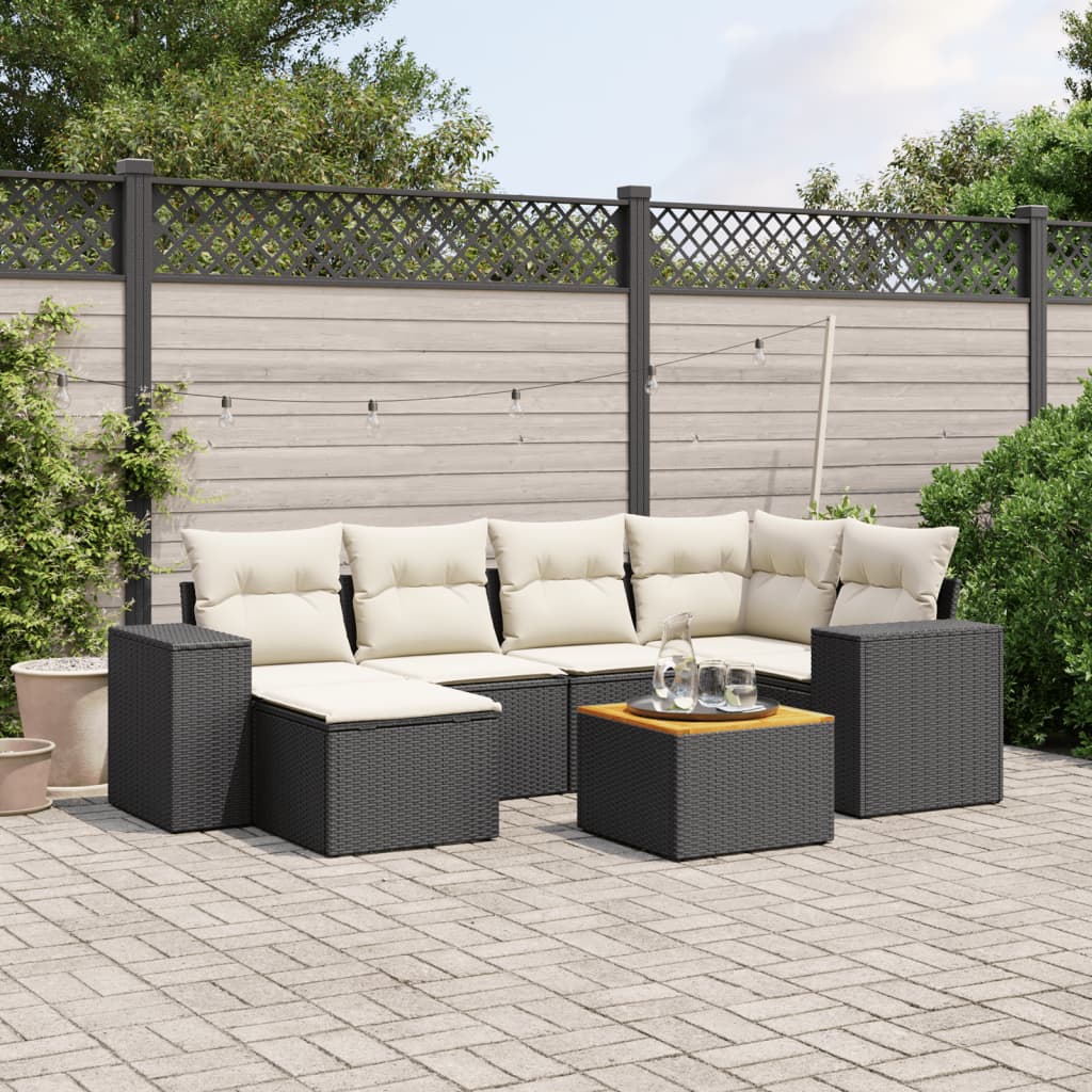 Set canapele de grădină cu perne, 7 piese, negru, poliratan GartenMobel Dekor