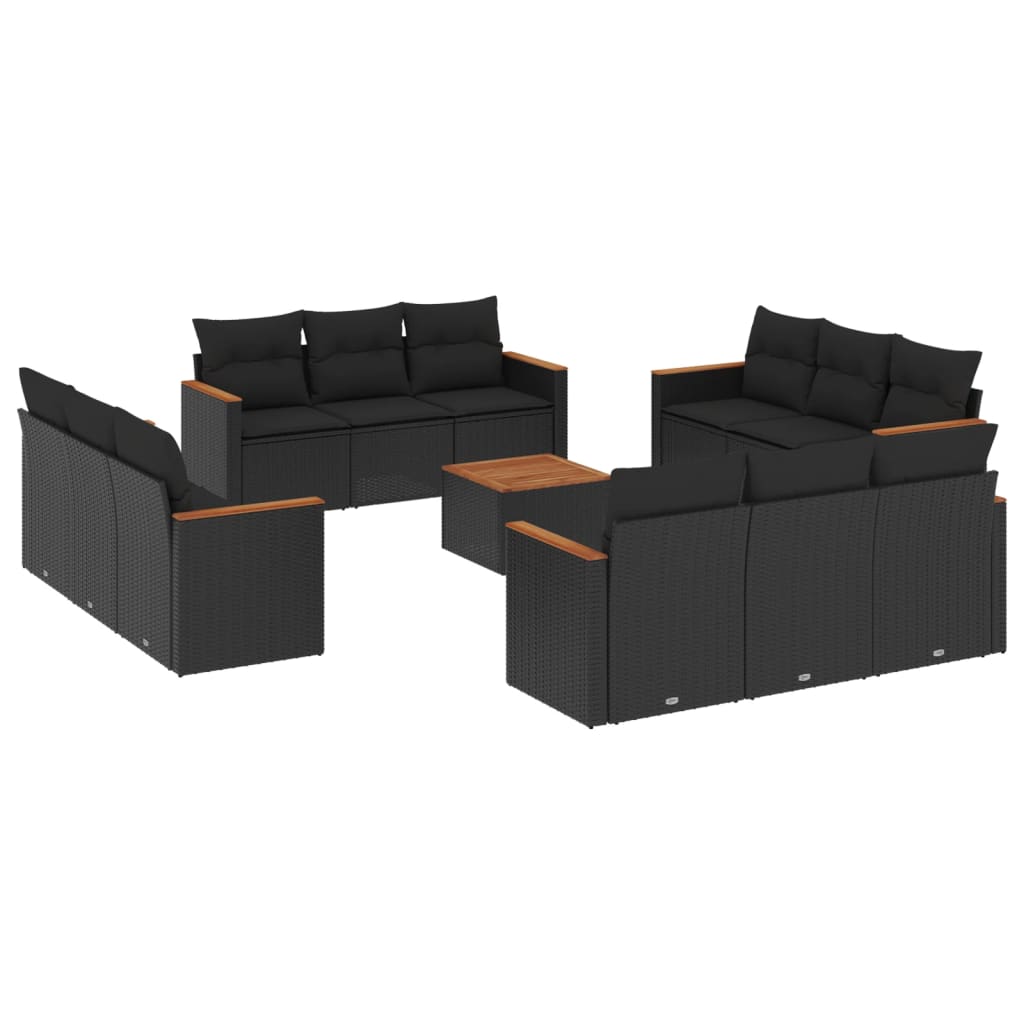 Set mobilier de grădină cu perne, 13 piese, negru, poliratan GartenMobel Dekor