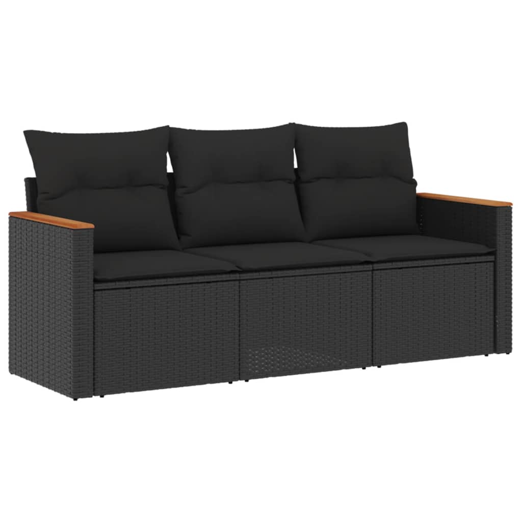Set mobilier de grădină cu perne, 3 piese, negru, poliratan GartenMobel Dekor
