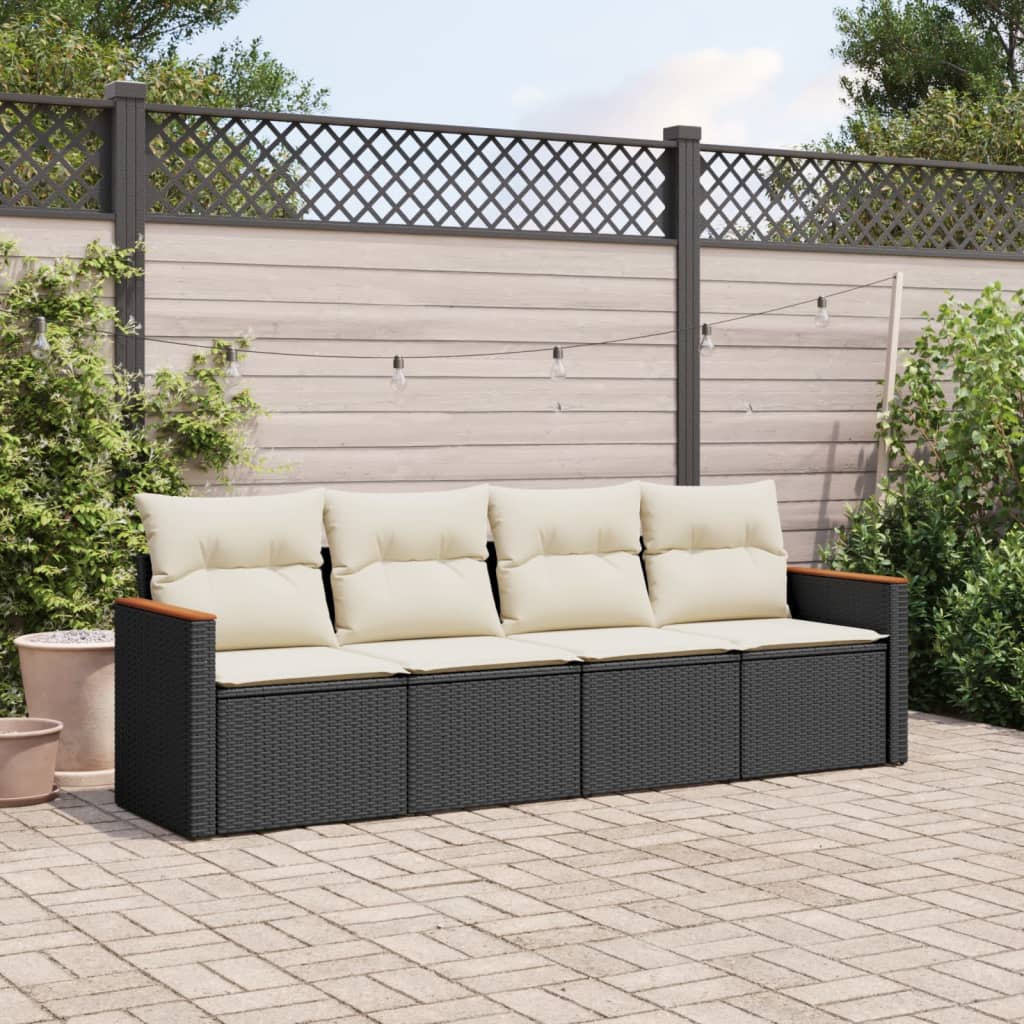 Set mobilier de grădină cu perne, 4 piese, negru, poliratan GartenMobel Dekor