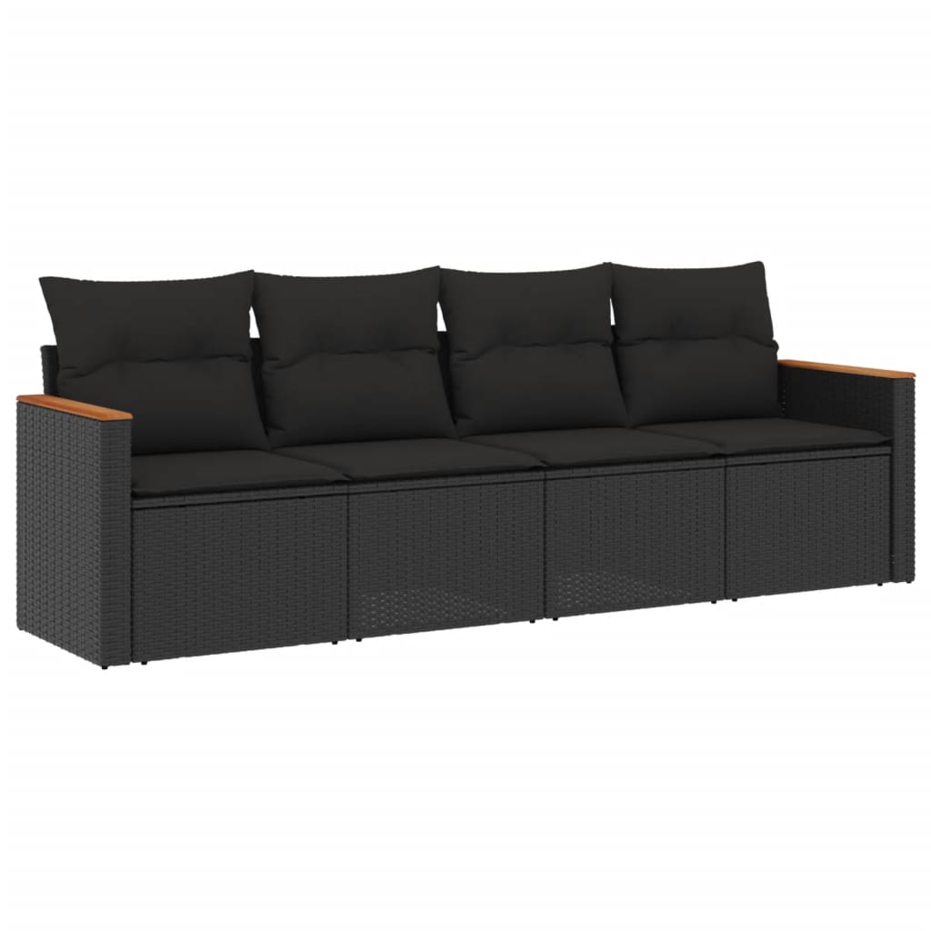 Set mobilier de grădină cu perne, 4 piese, negru, poliratan GartenMobel Dekor